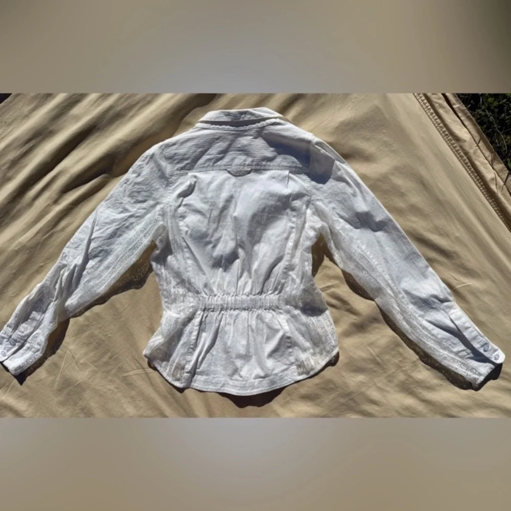 Byron Lars IN EARNEST White Button Down Oxford Lace Insert Shirt 6 EUC - Picture 3 of 10